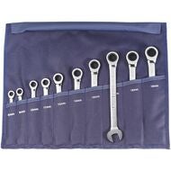 Fast skruvnyckel- / ringspärrnyckelsats i rullväska