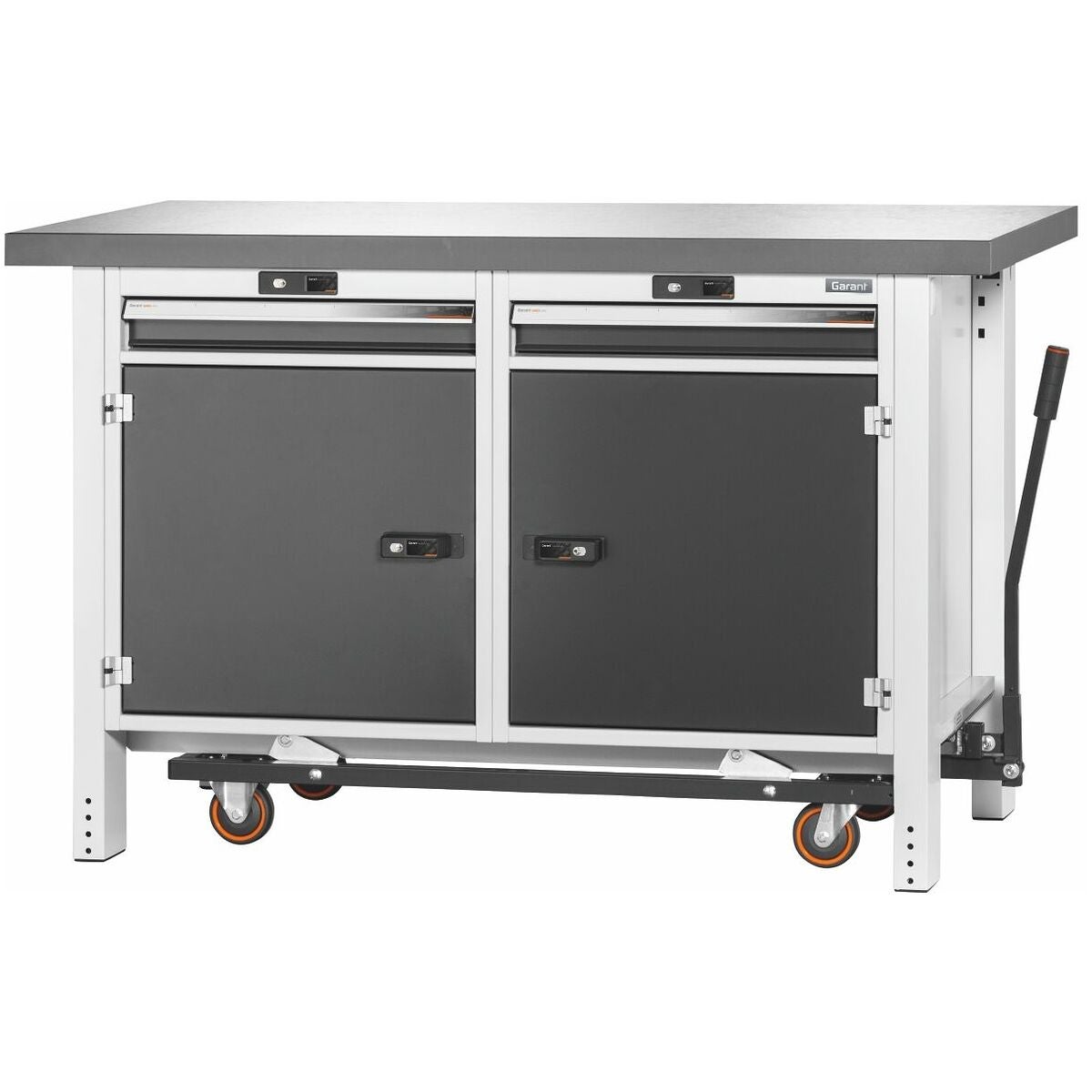 Arbetsbänk med åkanordning, höjd 950 mm med Eluplan-skiva mörk 20×20G