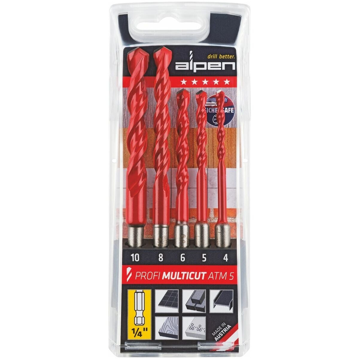 Hårdmetalluniversalbitsborrsats, 1/4 tum (E 6,3)