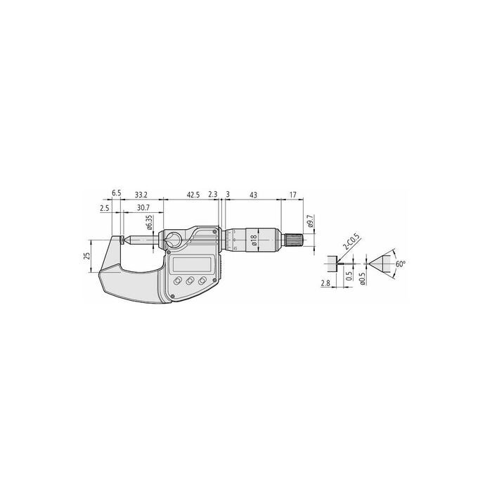 Digital bygelmikrometer med mätspets 0-20 mm