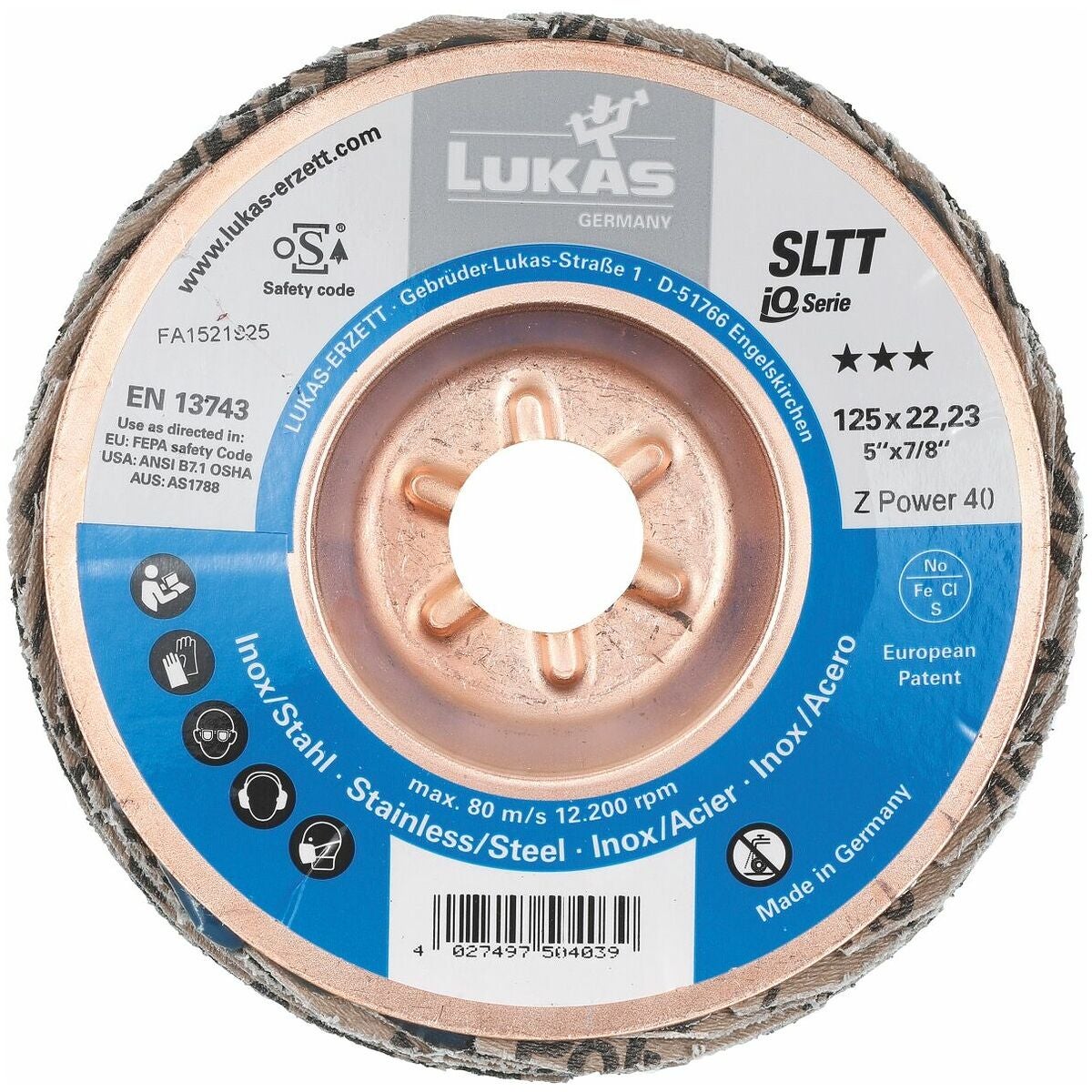 Lamellrondell SLTT (ZA-Power), plan-konvex för stål och rostfritt stål ⌀ 125 mm