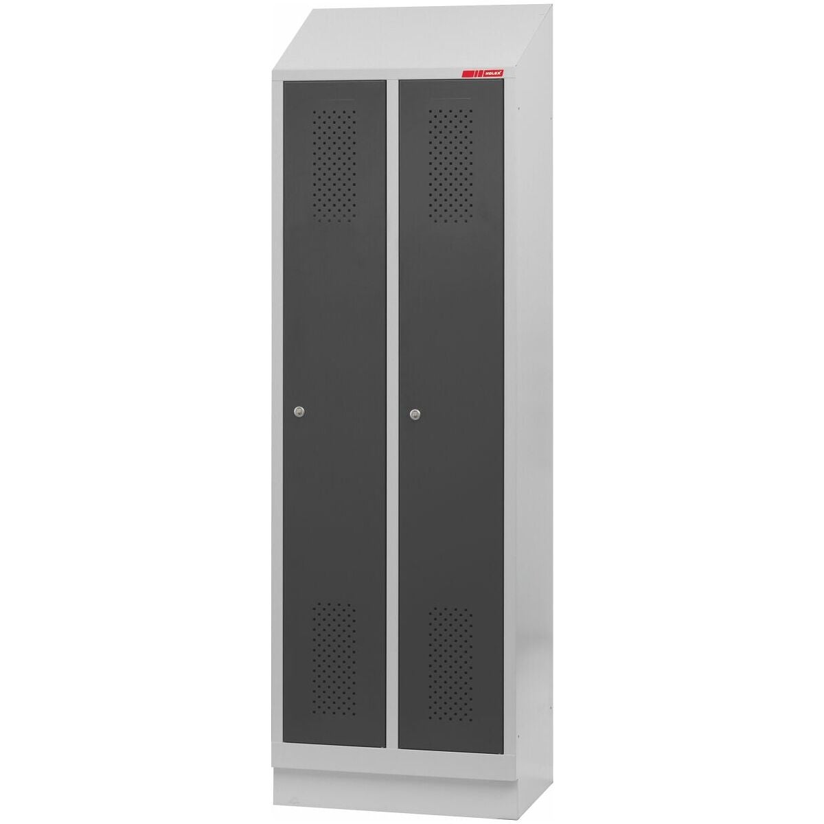 Klädskåp med snedtak, sockel och DOM cylinderlås