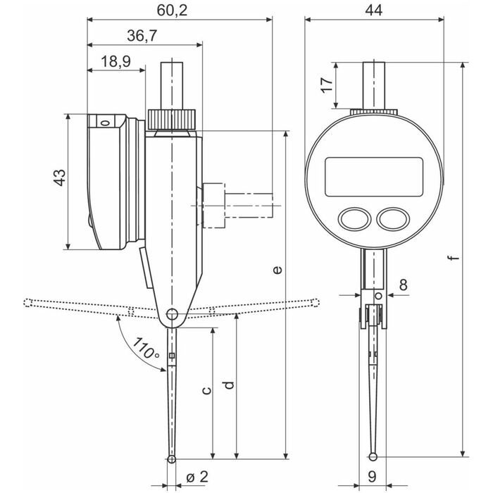 Digital vippindikator, mätspetslängd 41,2 mm 0,25/43 mm