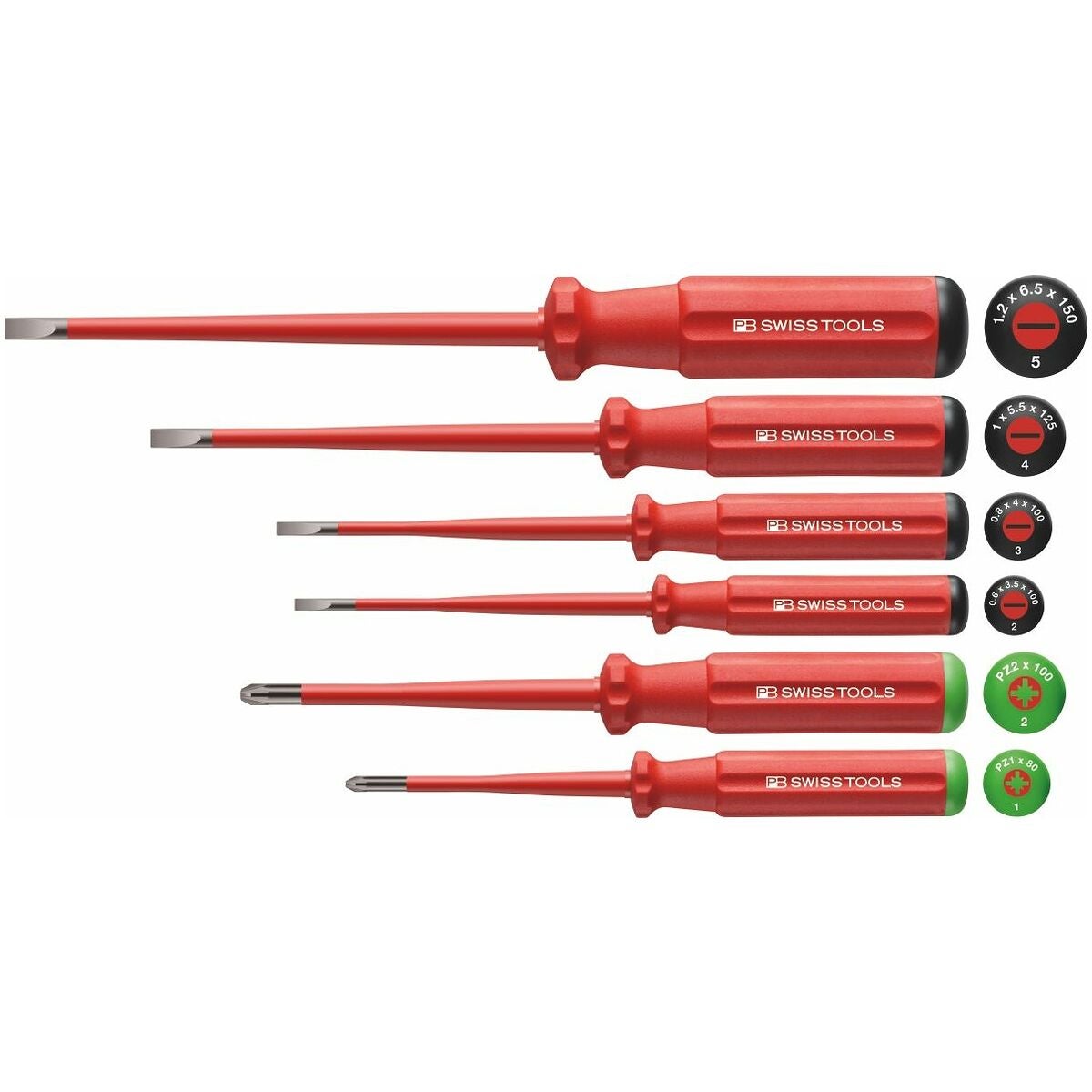 Slim-elektrikerskruvmejslar, sortiment, 6 delar för spårskruvar och Pozidriv-skruvar, helt VDE-isolerad