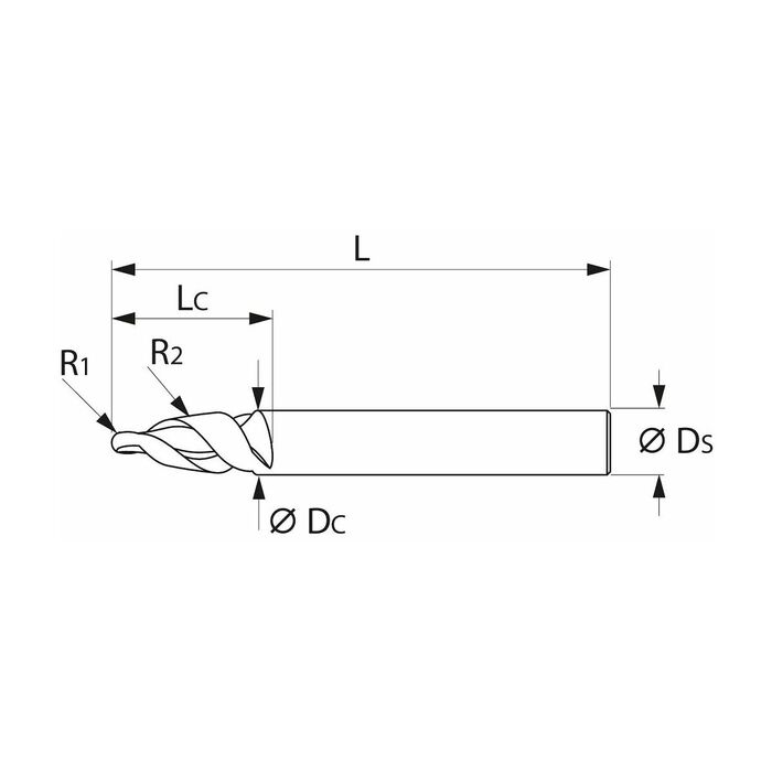 HM-tunnfräs konisk form α/2 = 9° PPC 12/500 mm