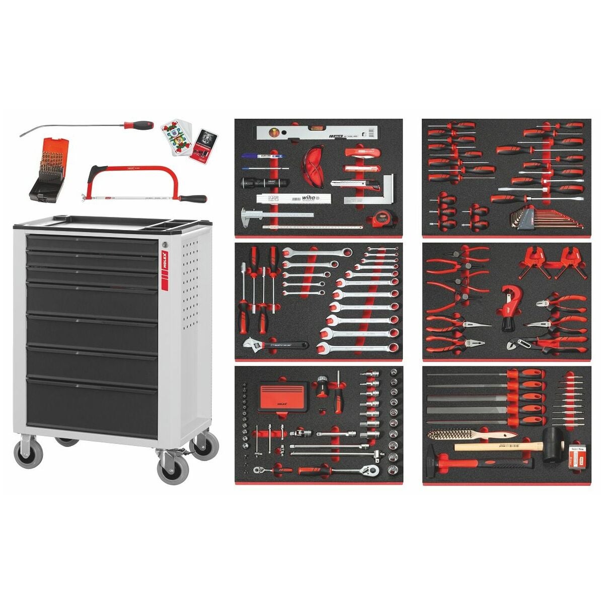 Verkstadsvagn inkl. universalverktygssortiment, 241 delar till 7 utdragslådor