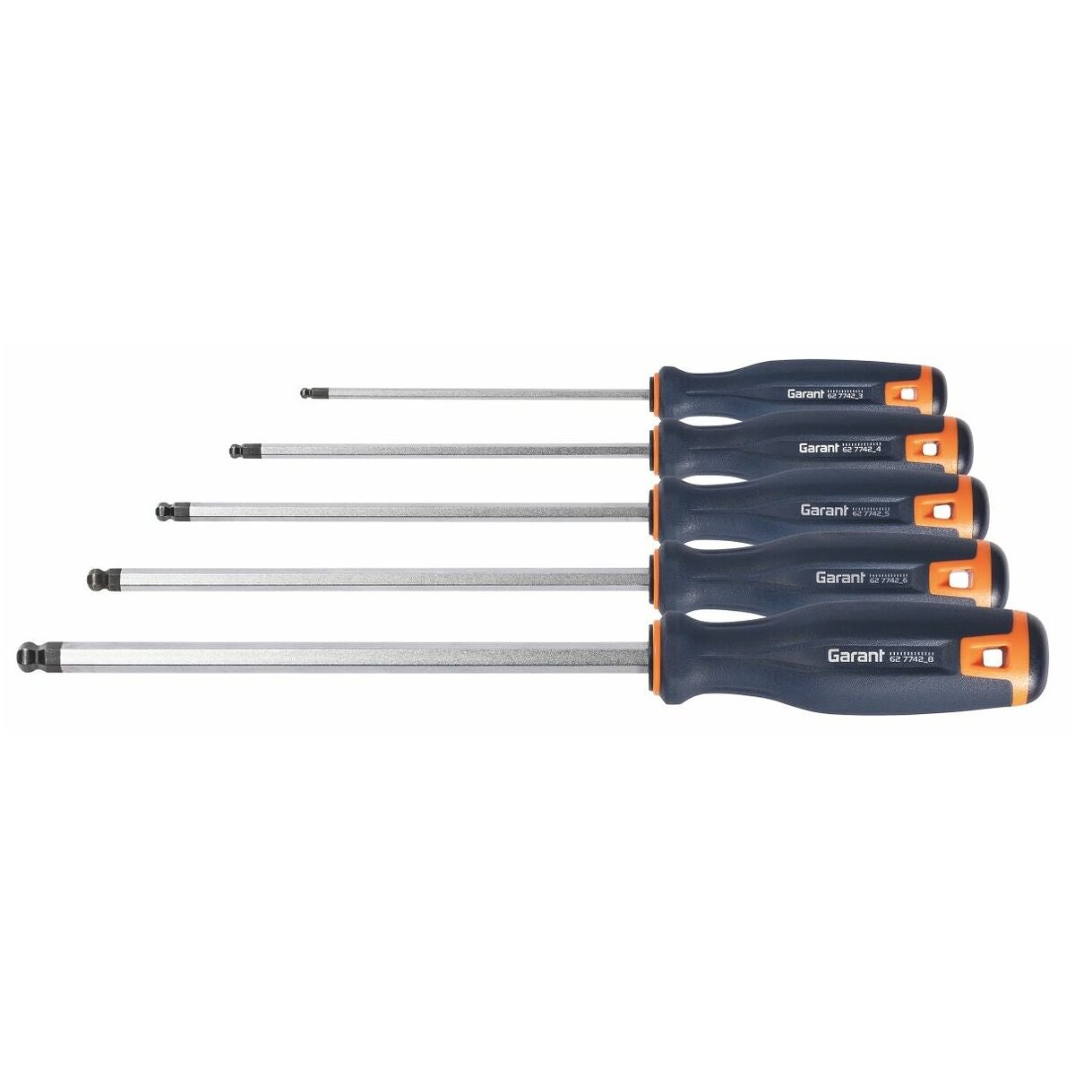 Skruvdragarsats för sexkantskruv med kullrigt huvud, med handtag av 2K-Haptoprene