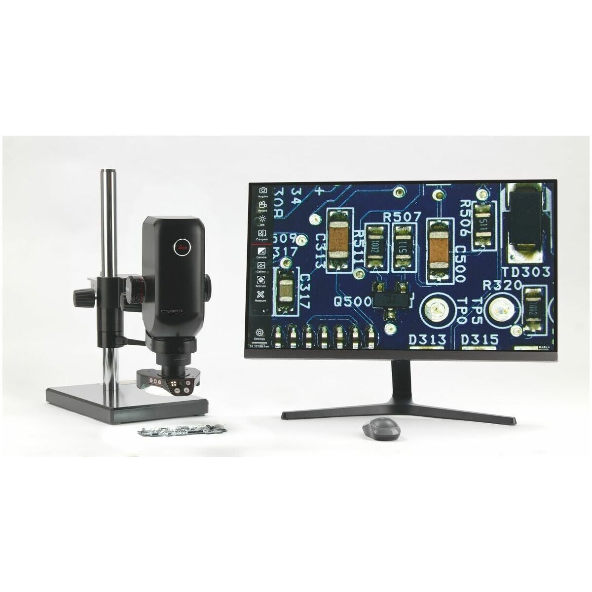 Digitalt mikroskop Emspira 3 Med vridamstativ och ringlampa