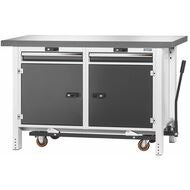 Arbetsbänk med åkanordning, höjd 950 mm med Eluplan-skiva mörk 20×20G