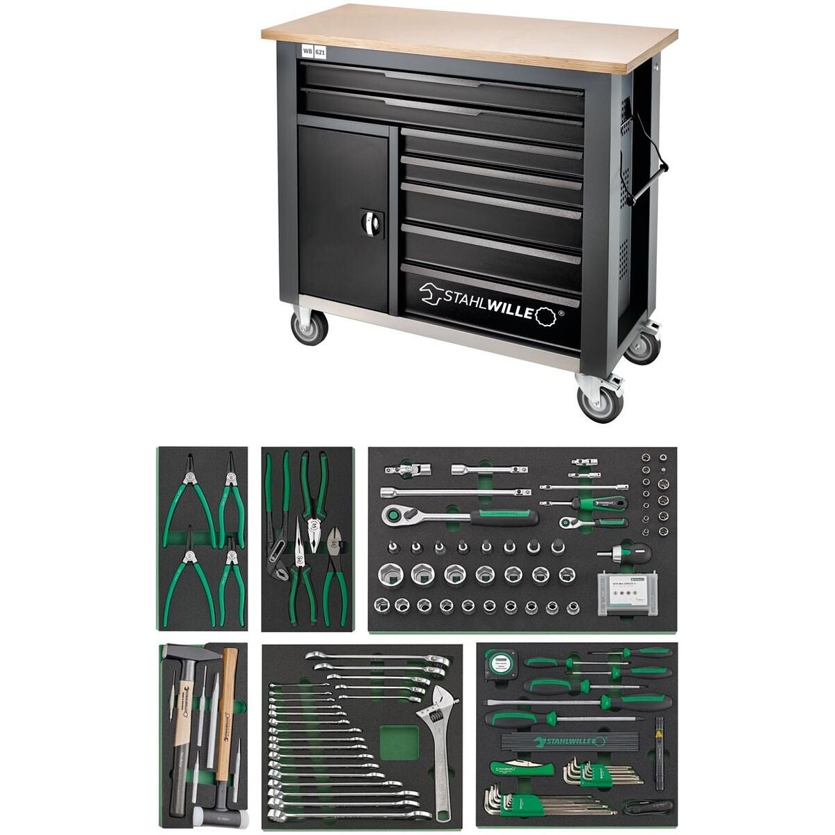 Mobil arbetsbänk med universalverktygssortiment 137 delar