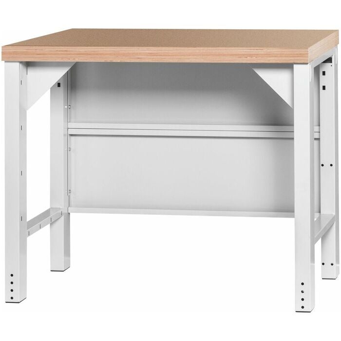 Vario Basic arbetsbänk, med bakvägg, höjd 850 mm, Multiplex-bokskiva 1000 mm