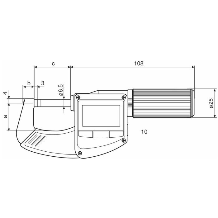 Digital bygelmikrometer med skjutspindel, datautgång 0-25 mm