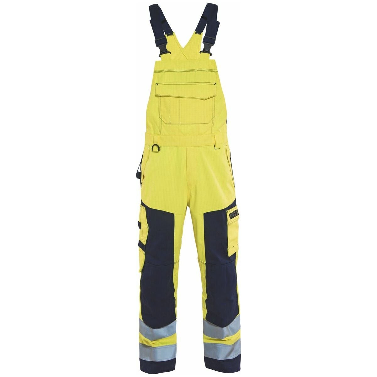 Multinorm-hängselbyxa marinblå/gul