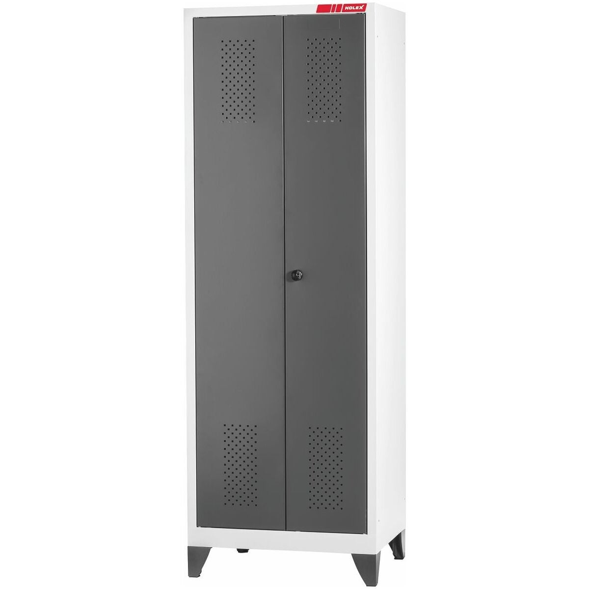 Klädskåp för svart-vit-separation med plastfötter och säkerhetslåsklinka