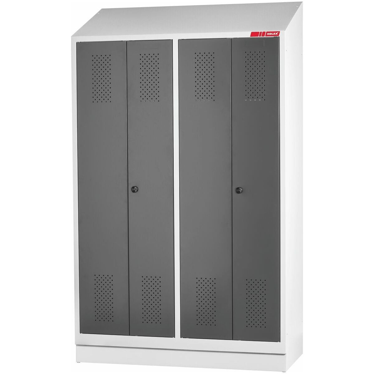 Klädskåp med snedtak för svart-vit-separation med sockel och säkerhetslåsklinka 4