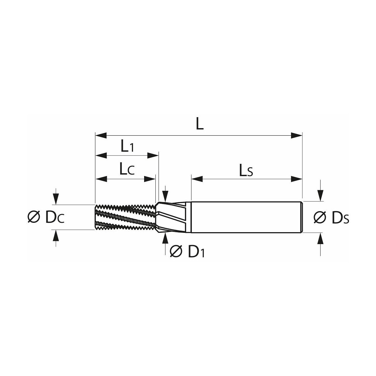 Gängfräsar med cylindriskt skaft 1,5×D M5