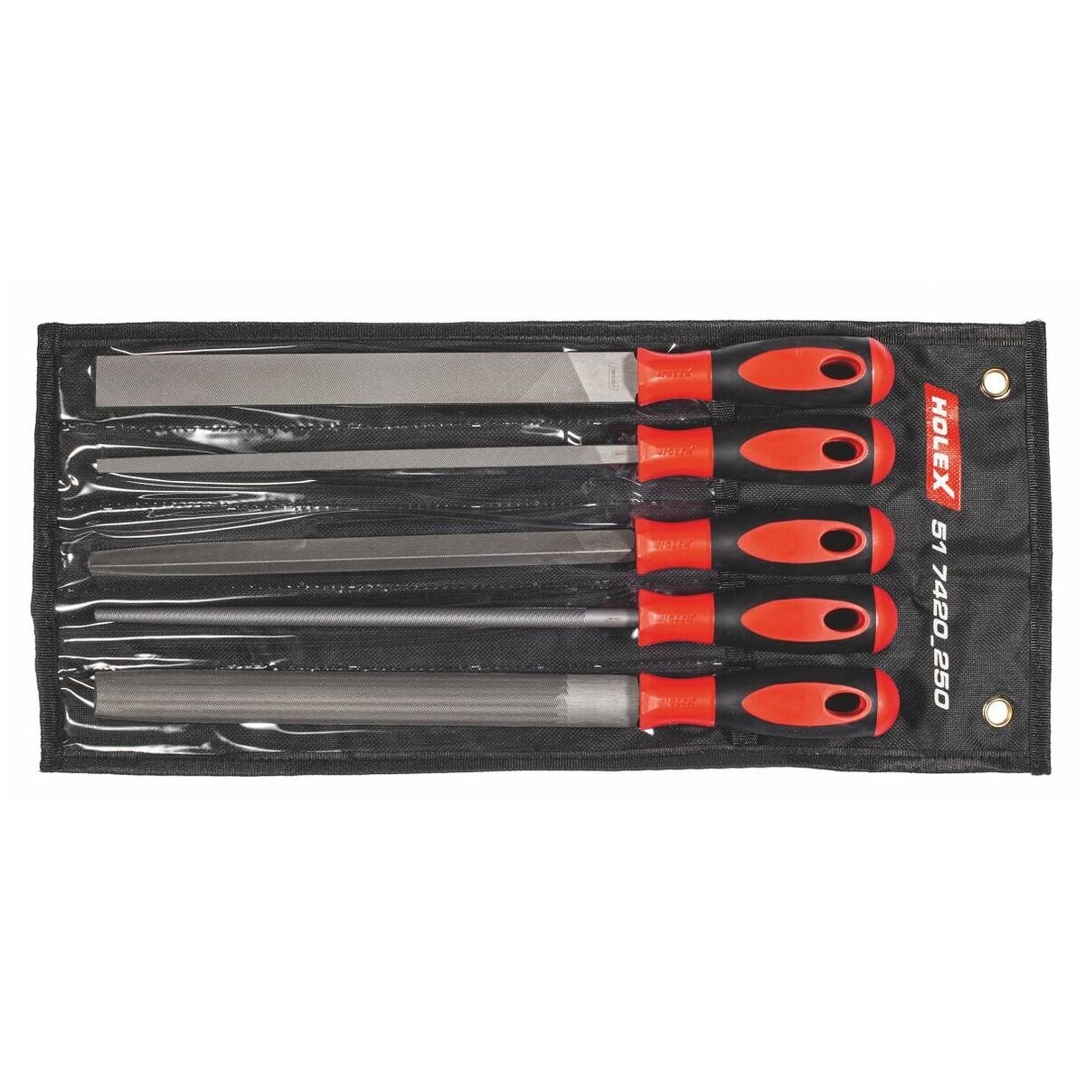 Filsats med 2K-handtag, fem delar i rullväska 250 mm