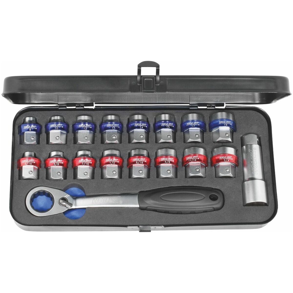 Sats med förskjutbara spärrnycklar, 18 delar, metrisk/tum