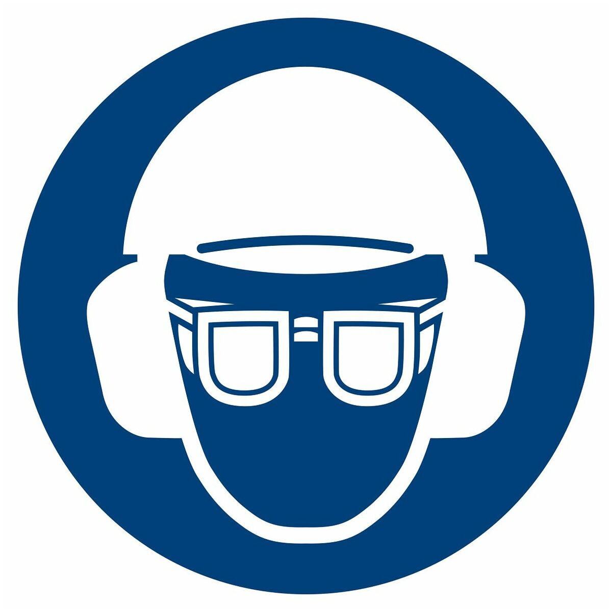 Påbudsskyltar Använd ögon-, hörsel- och huvudskydd