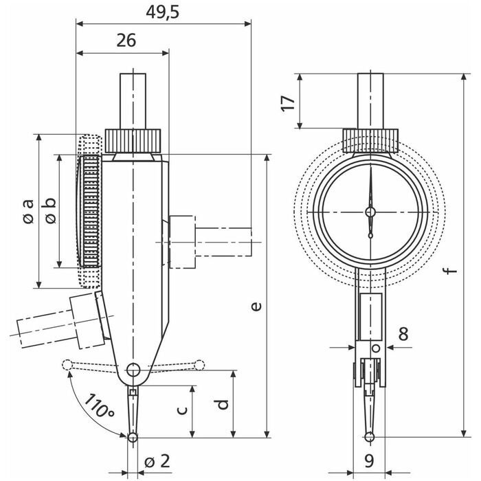 Vippindikator mätspetslängd 9,1 mm 0,07/40 mm