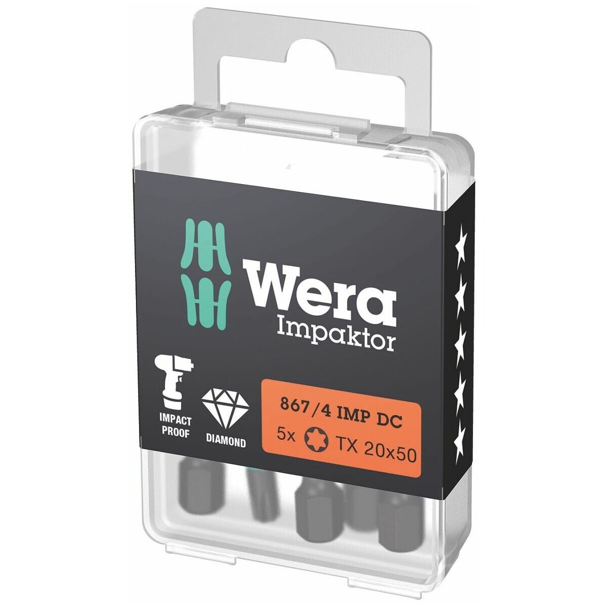 Impaktor bits för Torx®, 1/4 tum E 6,3 Sats med 5 bits