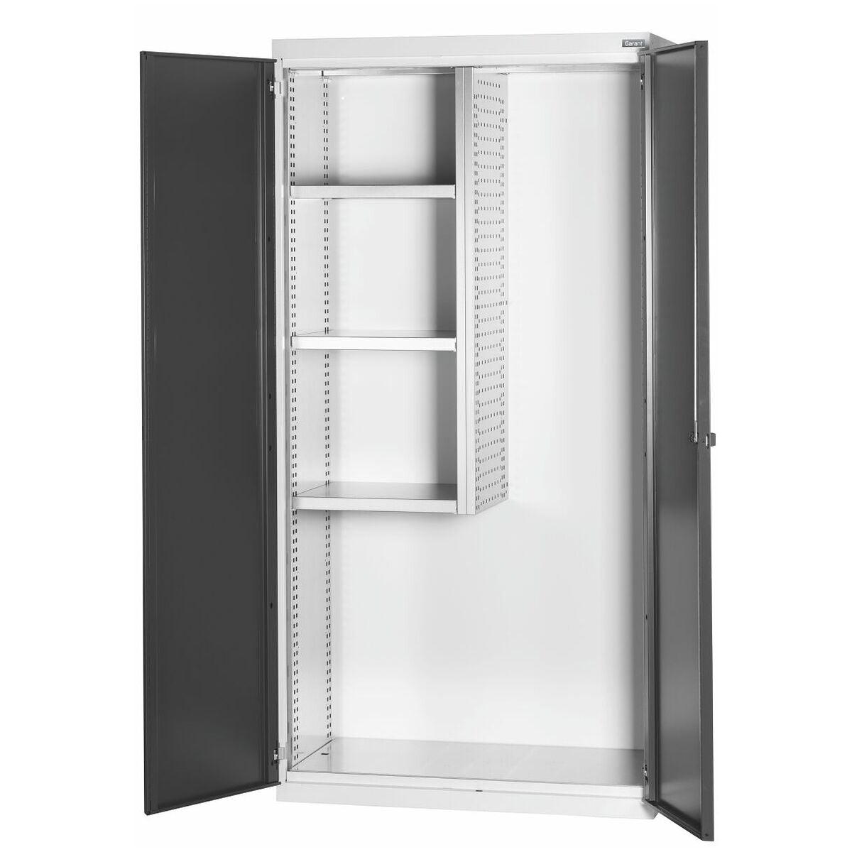 Basskåp med skiljevägg med dörrar helt av plåt