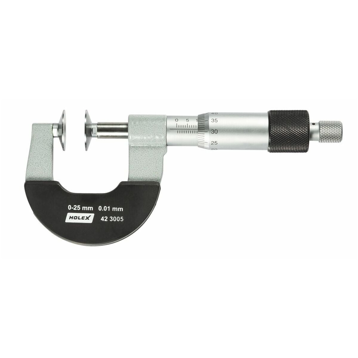 Bygelmikrometer med delmätytor och icke roterande spindel