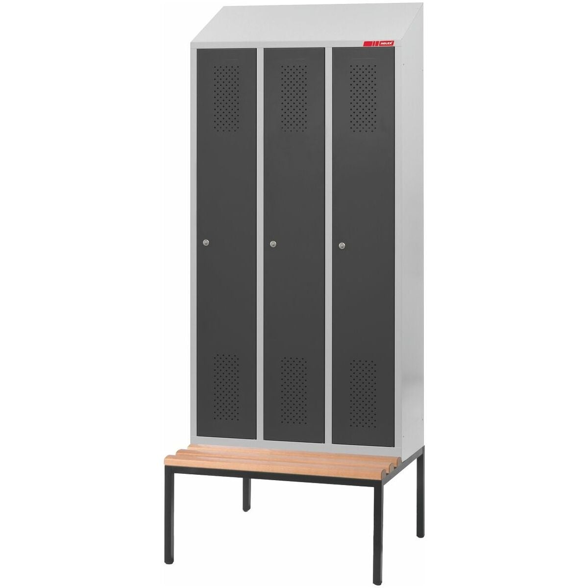 Klädskåp med snedtak, sittbänk och DOM cylinderlås 3