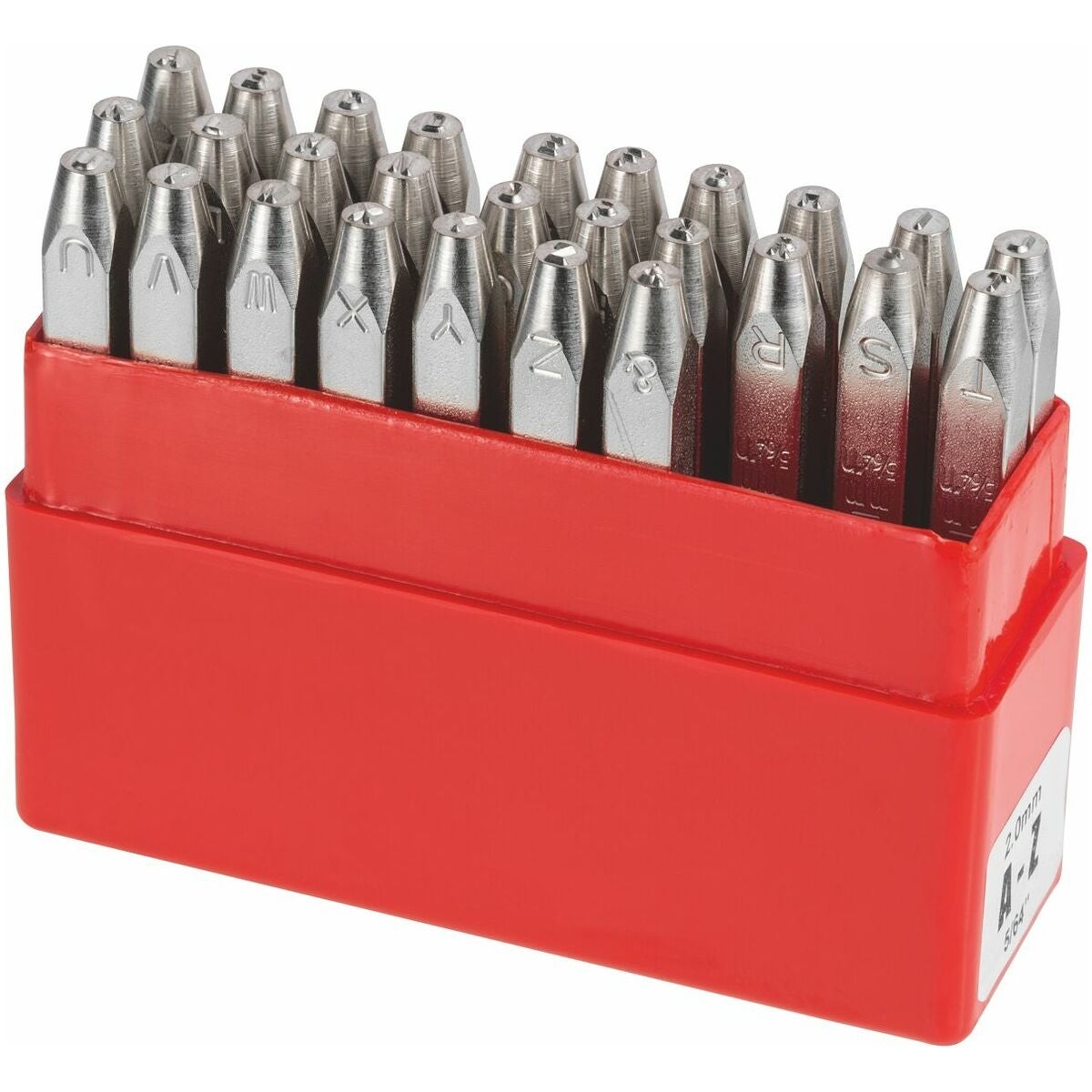 Bokstavsstämpelsats, 27 delar Spegelskrift A–Z, &