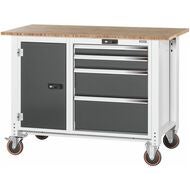 Arbetsbänk åkbar, dörr till vänster. till höger 4 utdragslådor, Bambuskiva 1250 mm