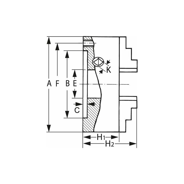 Kombi-fyrbackschuck, cylindriskt fäste Cylindriskt fäste 250 mm