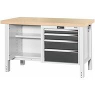 Arbetsbänk, öppen till vänster. till höger 4 utdragslådor, Multiplex-bokskiva 1500 mm