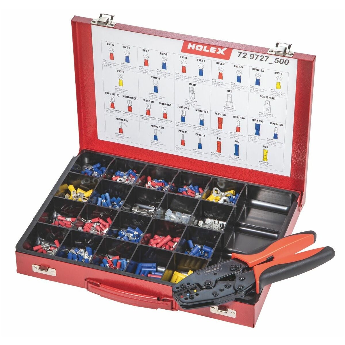 Press-sats med kabelskor, stickkontakter och skarvar inklusive presstång