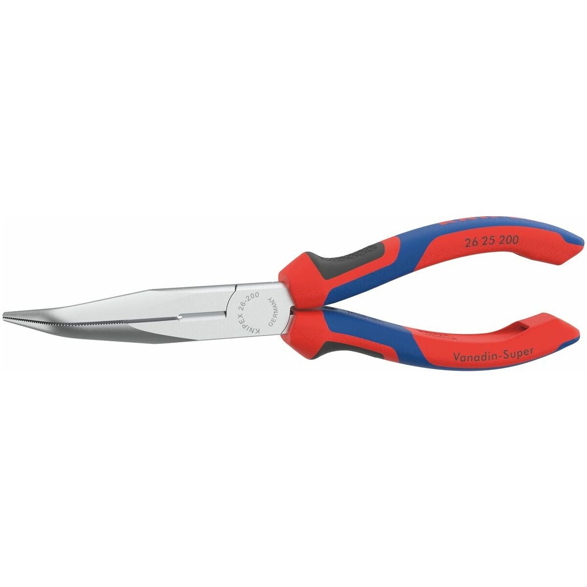 Spetstång, vinklad, förkromad med grepphylsor 200 mm