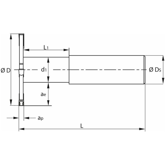 Skiv- / kapfräs med cylinderskaft Bredd a<sub>p</sub> 1,5 mm 63/4 mm