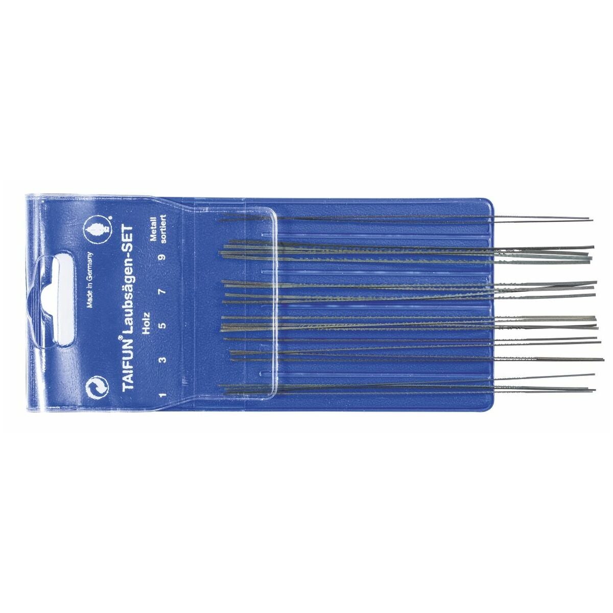 Lövsågblad, sats med 22 delar för trä/metall i etui