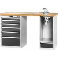 Vario arbetsbänk med 2 hurtsar, höjdreglering med fällanordning, höjd 950 mm, Bambuskiva 20×20G