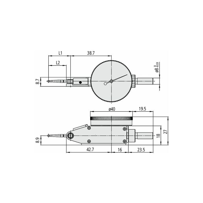 Vippindikator mätspetsarmlängd 15,2 mm 0,3/39 mm