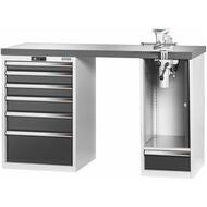 Vario arbetsbänk med 2 hurtsar, höjdreglering med fällanordning, höjd 950 mm, Eluplan-skiva mörk 1500/6+1T mm
