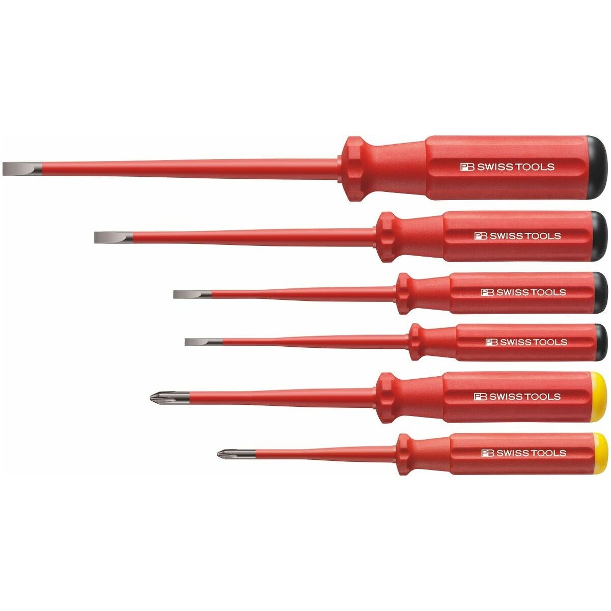 Slim-elektrikerskruvmejslar, sortiment, 6 delar för spår och Phillips, helisolerade