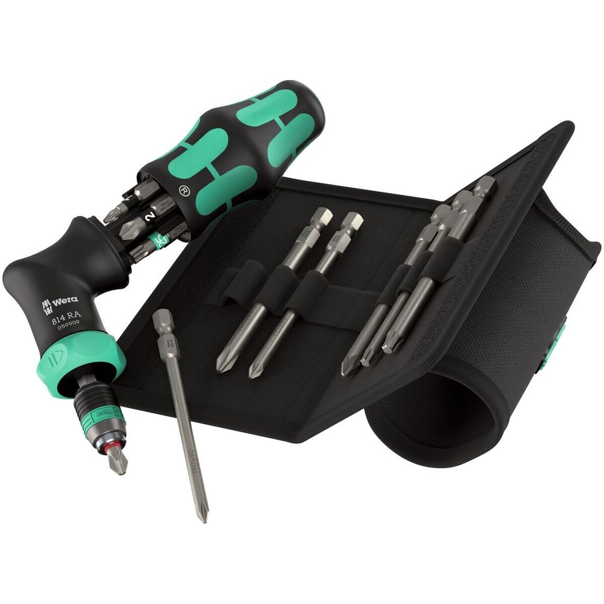 Enhands magasinspärrnyckel med 1/4 tum bits i textilbälteshållare