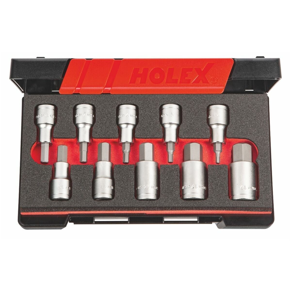 Sats med sexkants skruvdragarhylsor, 1/2 tum-fyrkant 10 delar