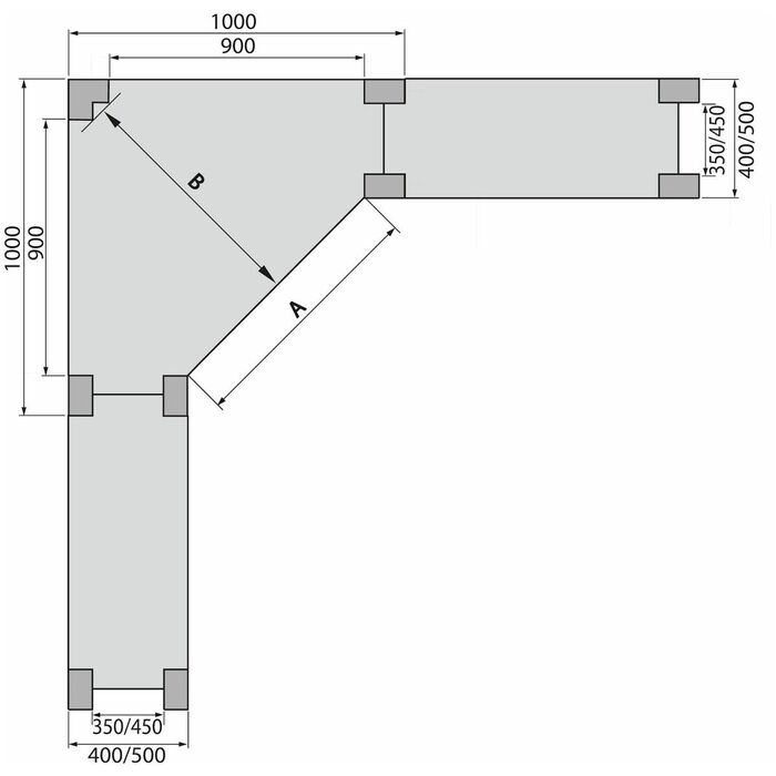 Hörnenhet med 1 hörnstöd 1200 mm