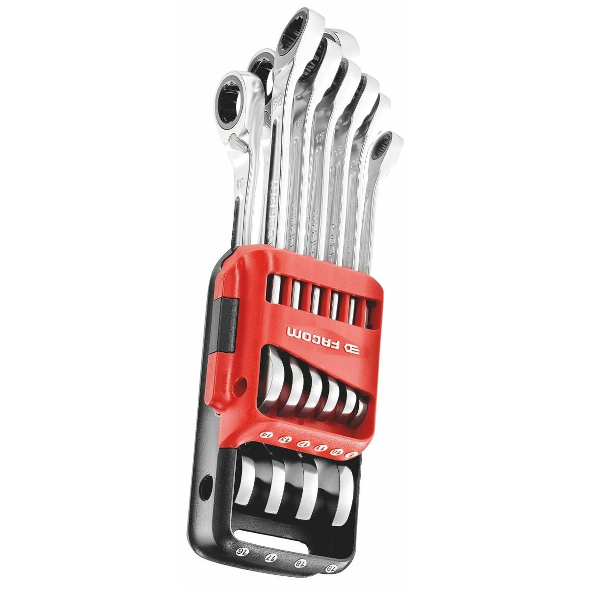 Skiftnyckel- / ringspärrnyckelsats, i hållare omkopplingsbara, 15° vinkel 10