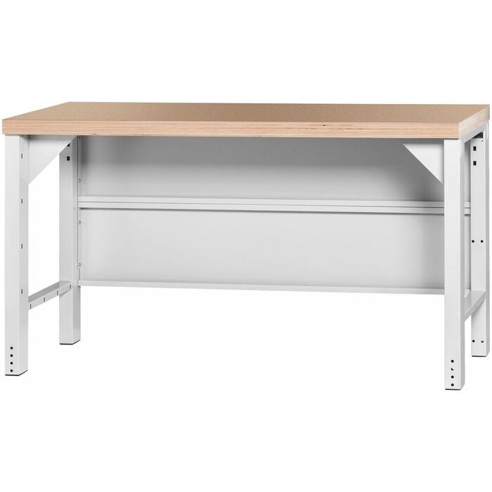Vario Basic arbetsbänk, med bakvägg, höjd 850 mm, Multiplex-bokskiva 1500 mm