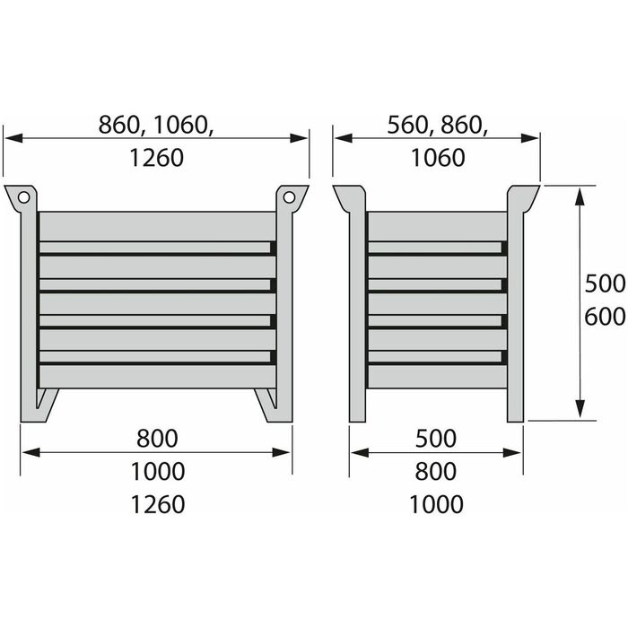 Transport- och staplingsbehållare med fasta väggar 800X500 mm