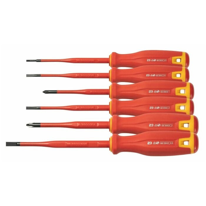 Elektrikermejslar, sortiment, 6 delar för spårskruvar och Phillips-skruvar, SLIM-klinga, helt isolerad 4/2