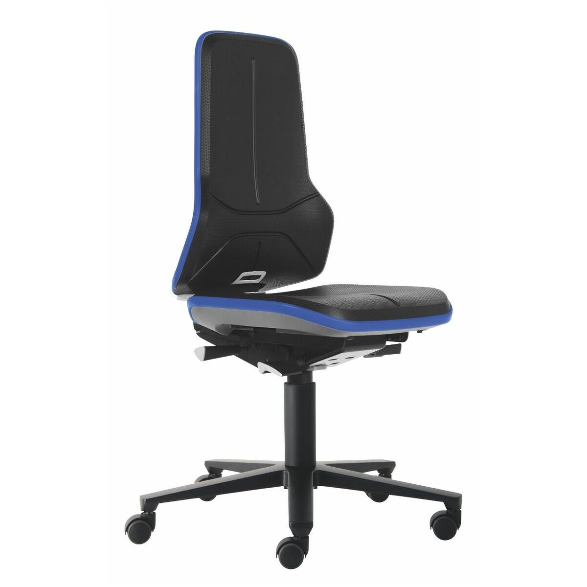 Arbetssnurrstol Neon, polyuretanskumplast, med hjul, låg BLUE