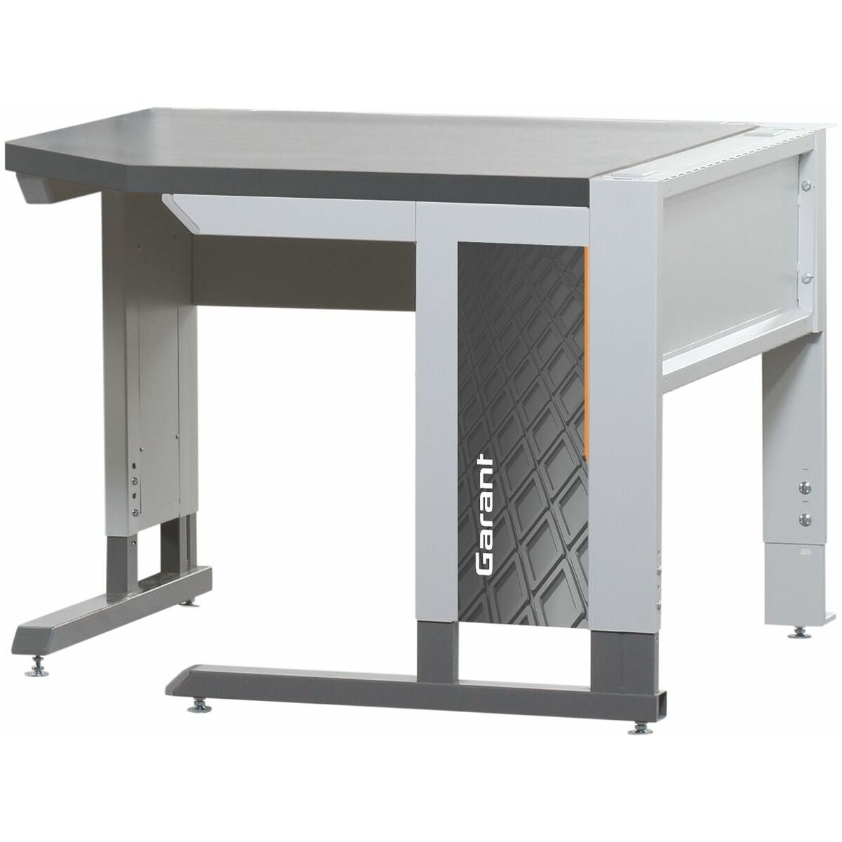 Hörnarbetsplats med benställning med mörkgrå Eluplan-skiva