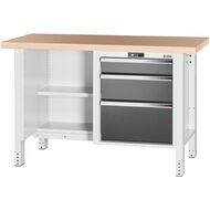 Arbetsbänk, öppen till vänster. till höger 3 utdragslådor, Multiplex-bokskiva 1500 mm